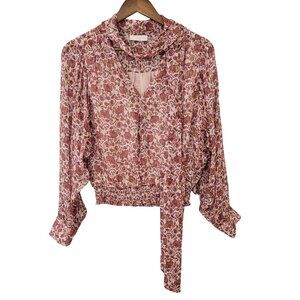 Ramy Brook Metallic Floral Print Silk Blend Neck Tie Blouse Top Womens Size S